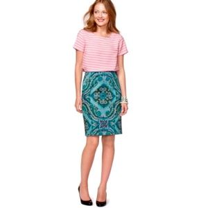J. Crew Casbah Green Medallion Print Pencil Skirt Sz. 4